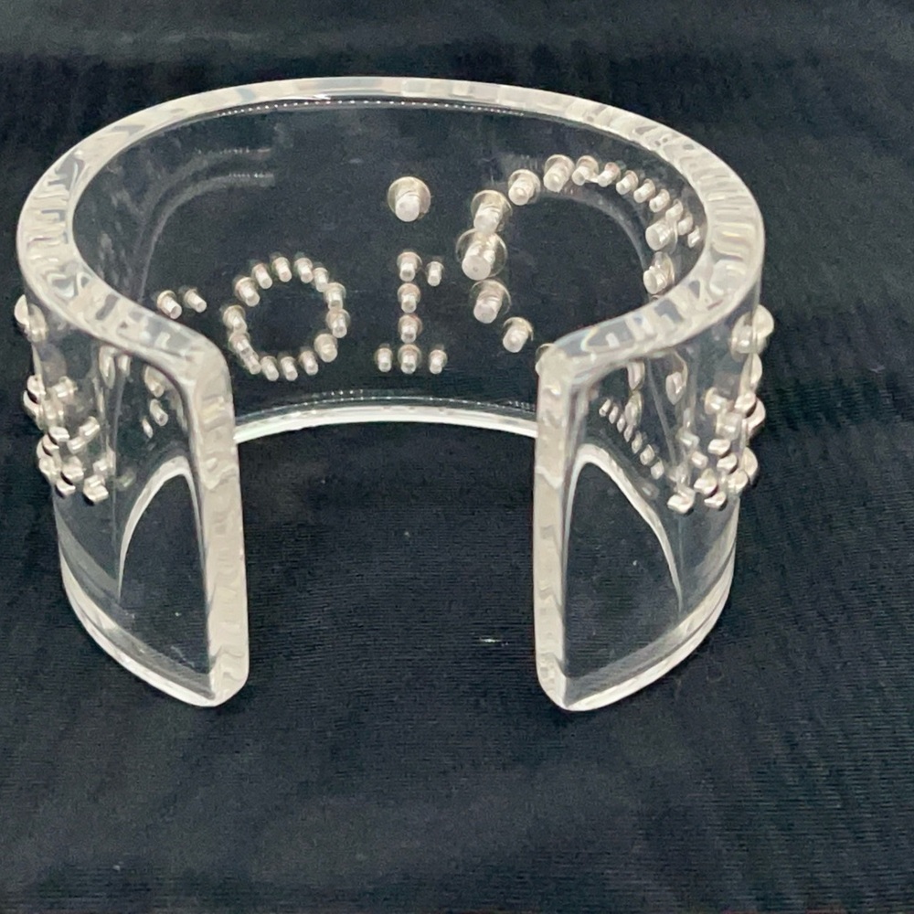 Dior Silver Studded Clear Cuff Bracelet w/COA! Gorgeous! Excellent Condition! - Picture 9 of 16